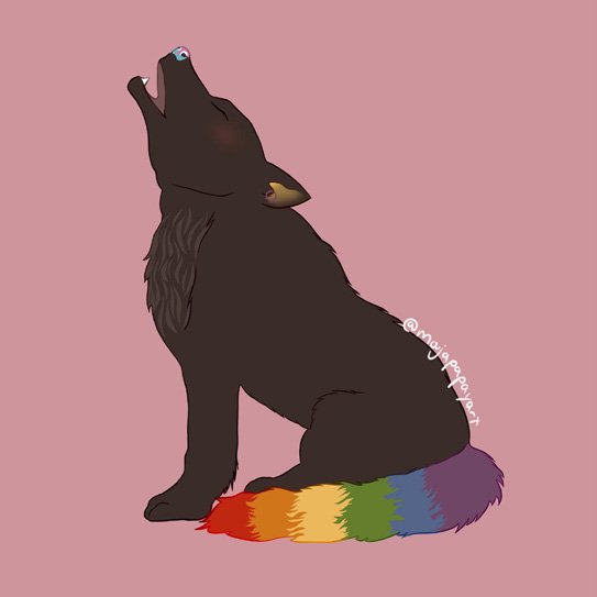 Zeichnung eines heulenden Wolfs mit regenbogenfarbenem Schwanz – Buntes Wülferode